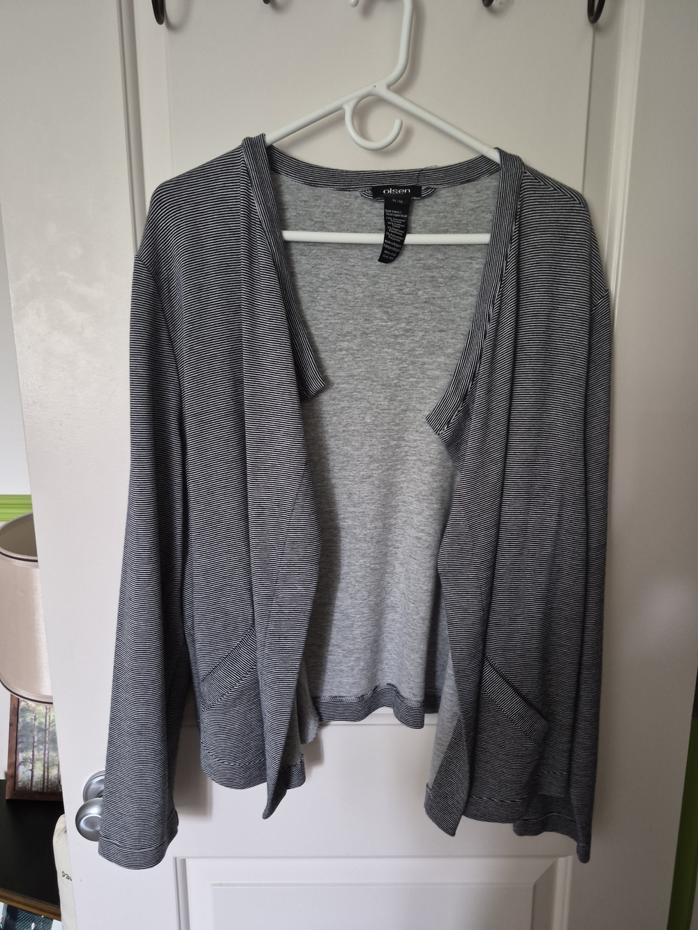 Olsen Women's Open-Front Lightweight Striped Cardigan - Gray